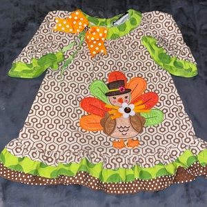 2T Rare Editions Thanksgiving Turkey 3D Mixed Multi Media Ruffled Dress
